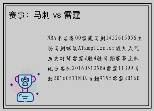 赛事：马刺 vs 雷霆